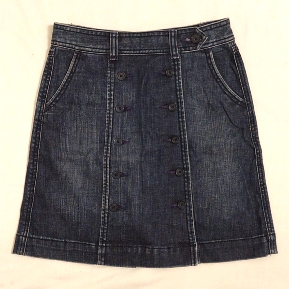 Anthropologie Bica Cheia A-Line High Waist Denim Skirt Button Down Front Sz0 W27